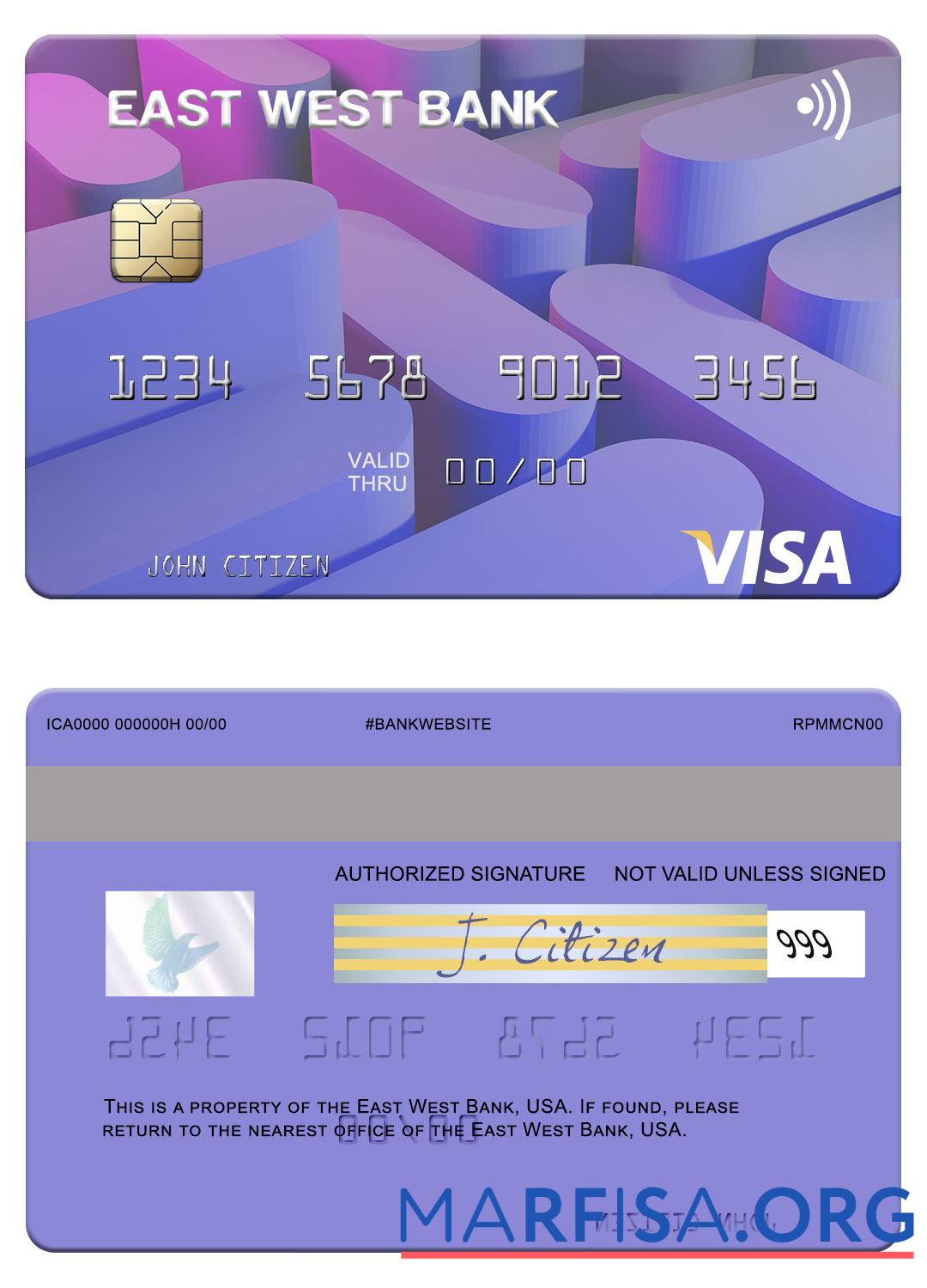 Blank USA East West Bank visa card real example